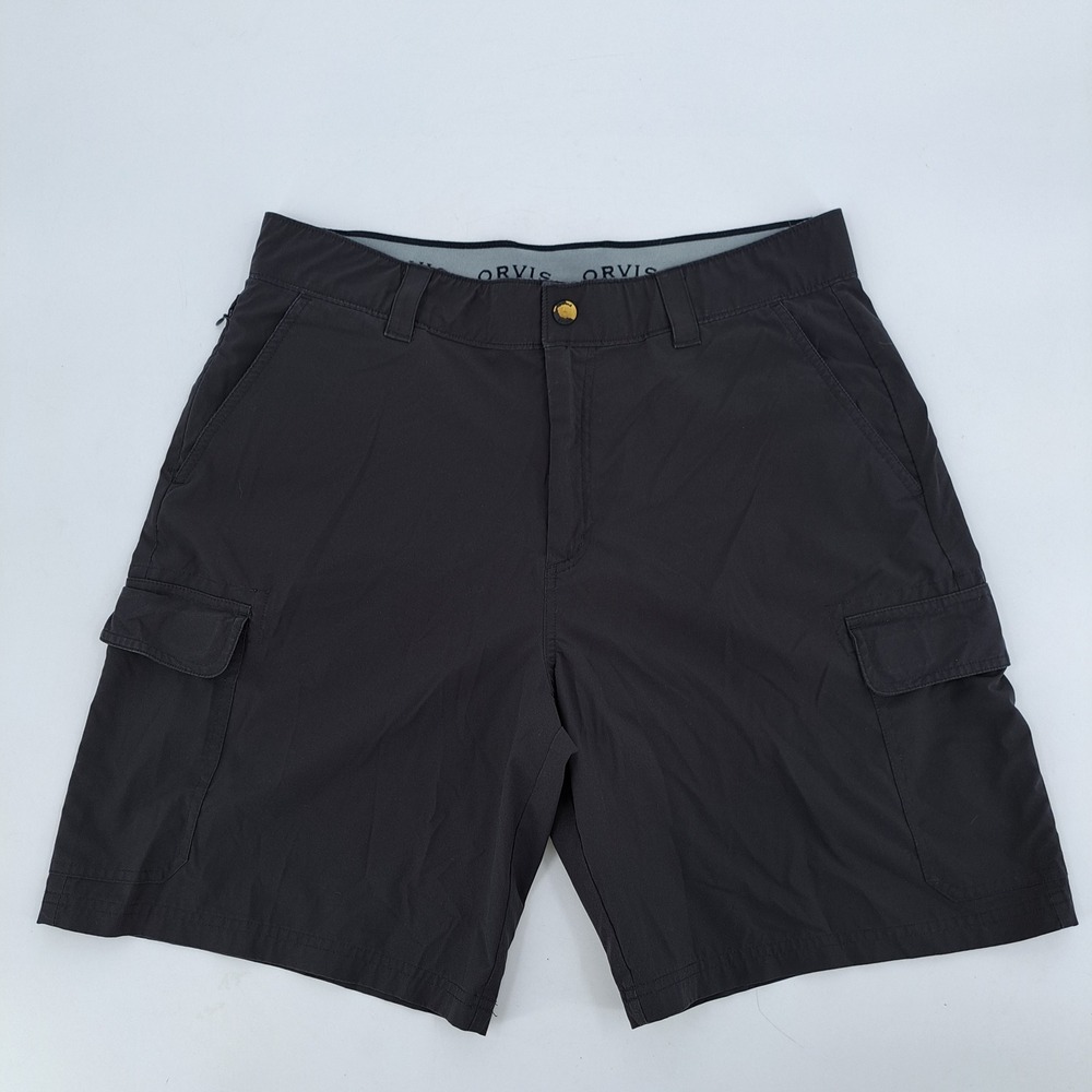 Orvis Cargo Shorts Mens 36 Polyester Dark Gray Solid Lightweight Quick Dry 9in